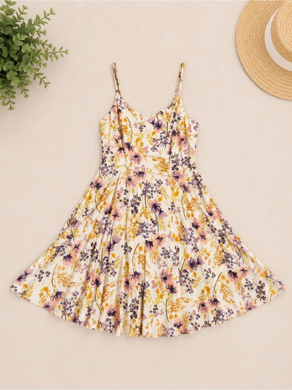 Old Navy Floral Spaghetti-Strap Sundress in Yellow, Pink & Purple